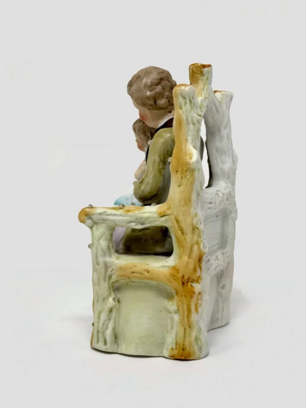 Vintage Bisque Porcelain Figurine - Father holding Daughter on Wooden Chair